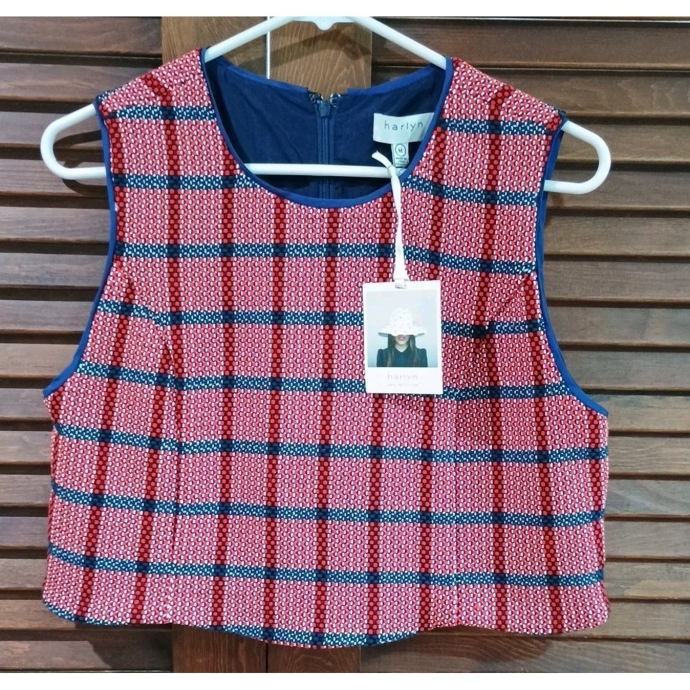 NWT Anthropologie Harlyn Womens Red Navy Plaid Top Shirt Blouse Size Medium